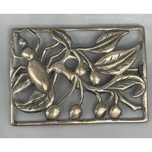 Art Nouveau Insect On Berries Sterling Silver Brooch